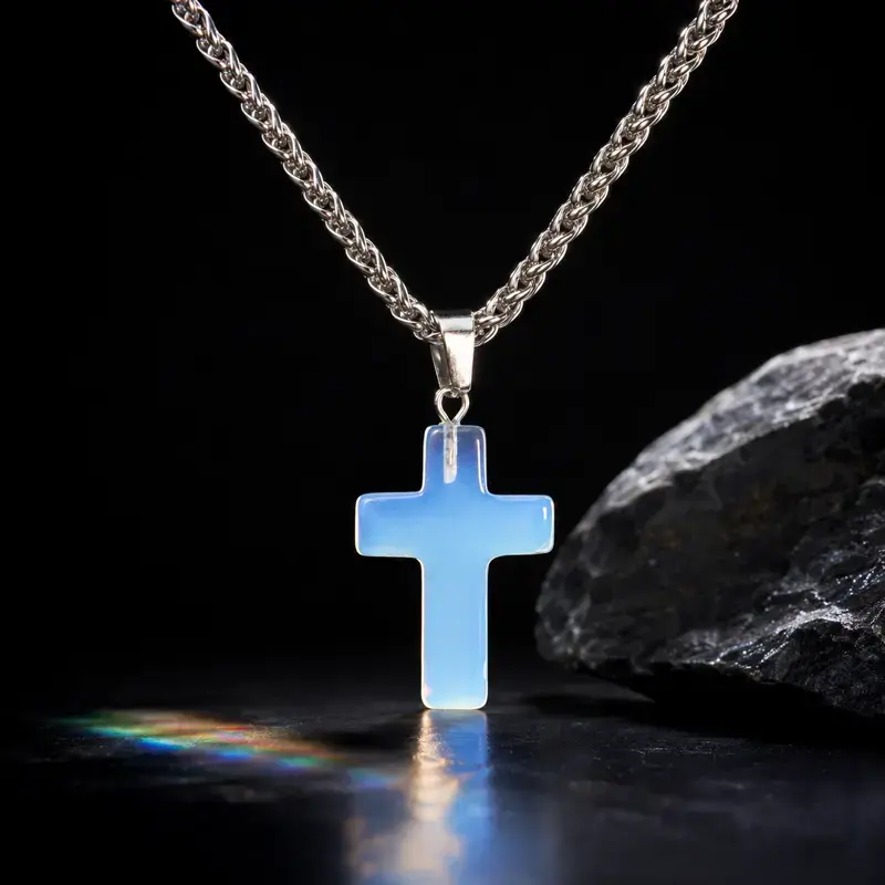 Mai Rui Stone Agate Cross Pendant, Waterproof Necklace, Hip Hop Necklace, Versatile Cross Accessory, Trendy Geometric Fashion Jewelry, Unisex Cross Chain