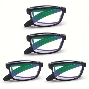 4 Pieces Folding Reading Glasses with Blue Light Filter, Easy to Carry, Compact Foldable Readers for Men and Women