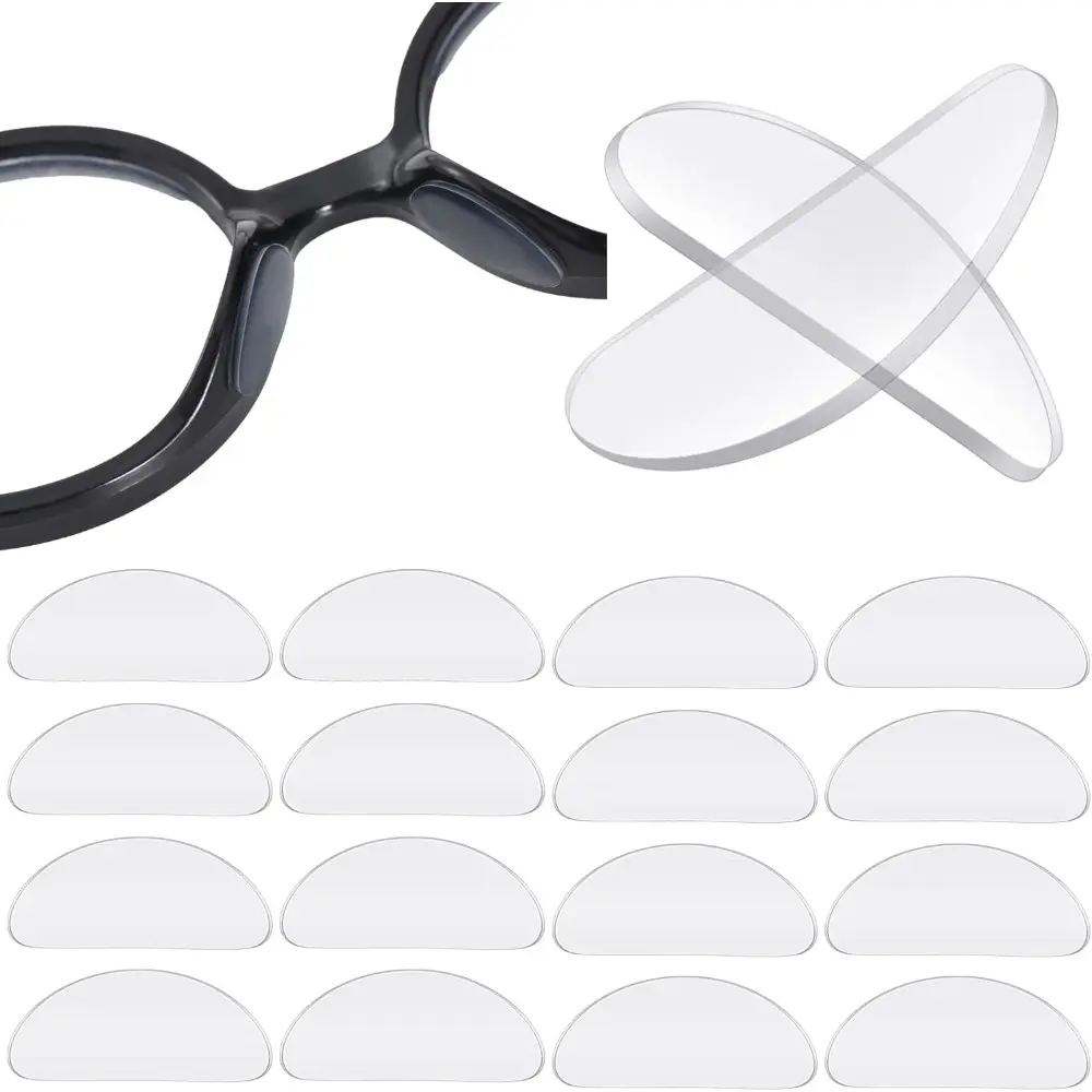 Adhesive Silicone Plastic Eyeglasses Nose Pads - 18 Pairs Anti-Slip Replacements with Adhesive Back, 1mm/1.5mm Thickness, 1mm 1.9x0.8cm Option for Eyeglasses, Board Sunglasses Plates