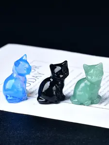 Natural Crystal Carved Cat Statue, Crystal Carving, Unique Pocket Jewelry Animal Sculpture, Ideal Gift for Cat Lovers & Collectors, Crystal & Stone