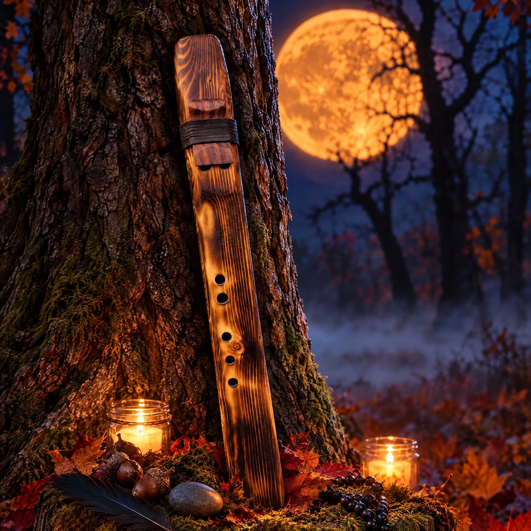 Handmade Drone Flute Key of A 432 Hz – Native American Style Double Flute, Flame-Torched Cedar