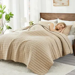 100% Cotton King Size, Beige Tan Cotton Bedspread Coverlet Set, Reversible Breathable Lightweight King Bedding Set with Shams for All Season (3 Pieces, 106"x96")