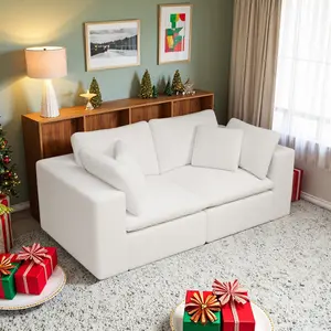 79“Boneless sectional loveseat couch，Modular cloud couches for livingroom、apartment、bedroom，Small Spaces 2-Seater High Elasticity Foam Floor Sofa with Deep Seat & High Cushion Backrest Chenille Fabric Memory foam cushion No Assembly Required
