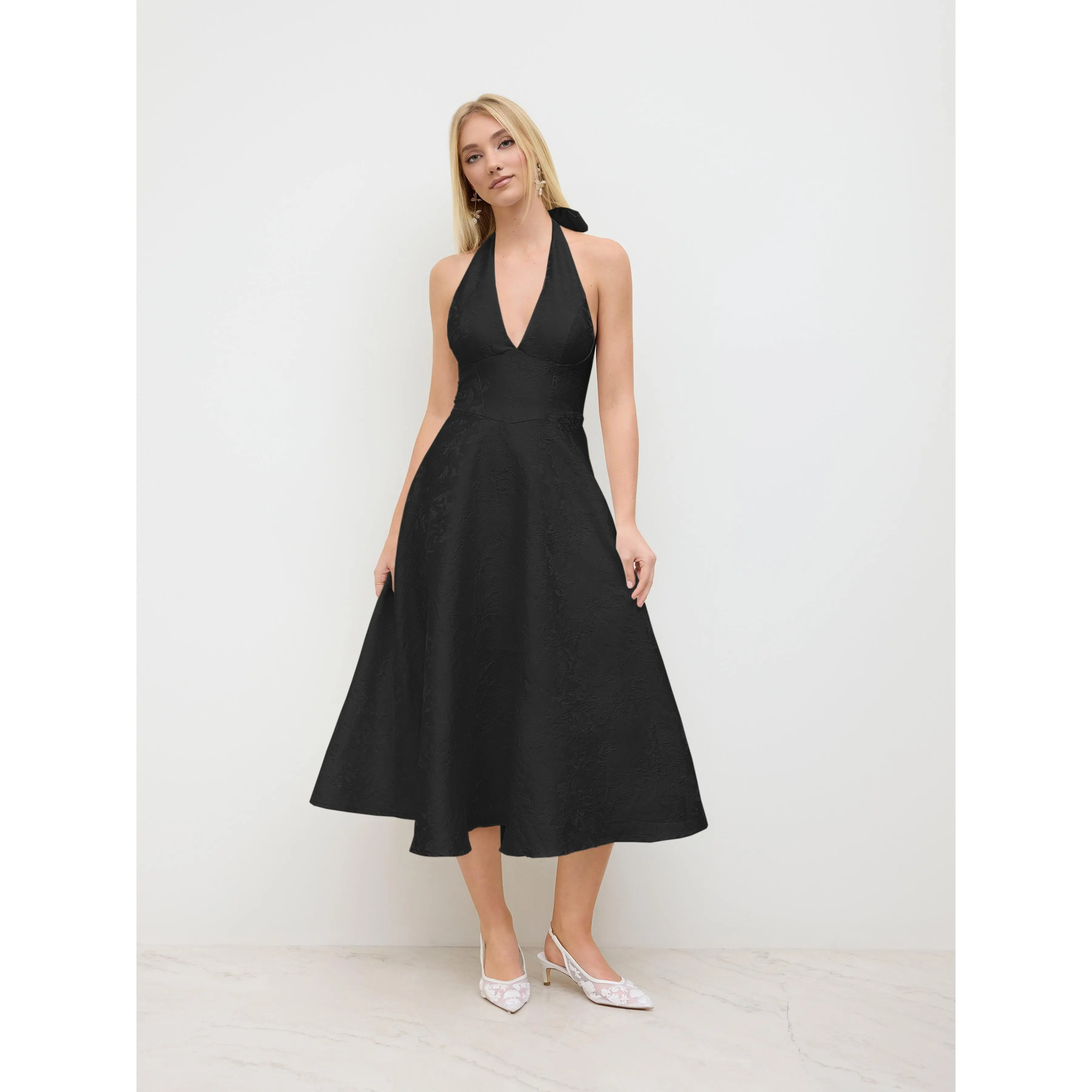 Cider Jacquard Halter Neckline Floral Lace Up Maxi Dress Summervibes -  TikTok Shop