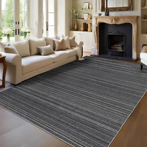 GARVEE Modern Striped Rug 9x12 – Large Soft Area Rug for Living Room Bedroom, Neutral Carpet with Low Pile, Non-Slip Backing, Easy to Clean Contemporary Floor Rug for Home Decor (Black)