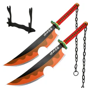 ELERVINO 31.5 inches Bamboo Wooden Demon Slayer Cosplay Sword Uzui Tengen Swords with Holder Stand Display for Halloween Anime Role Playing Props Cosplay Collection Decoration Christmas Gift Birthday Decoration