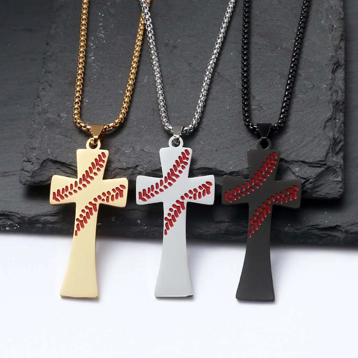 Springtok  Baseball pattern hollow cross necklace unisex sports daily wear jewelry birthday holiday gift