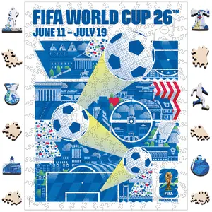 FIFA World Cup 2026 City Puzzle Philadelphia Poster - Wooden Puzzle for Adult, 200 Pieces Unique Shape Puzzle, 5MM Thick, Creative Collectible Gift for Fans, Officially Licensed Product, 9.3x11.8''
