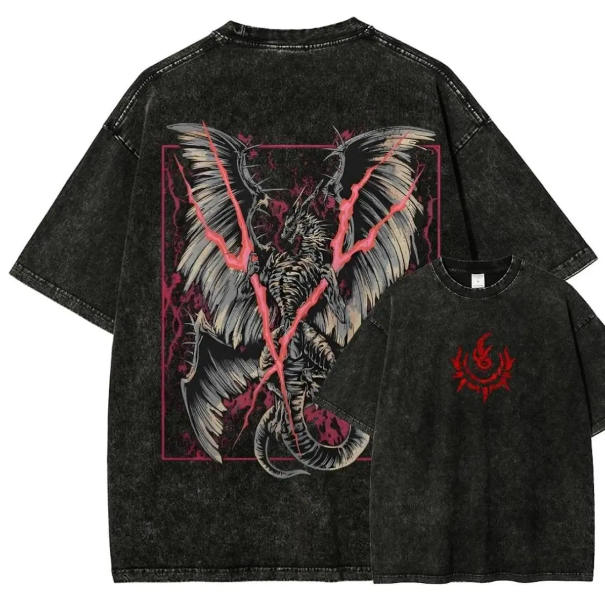 Elden Ring Placidusax Dragon T-Shirt, Ancient Dragon Graphic Tee, Dark Fantasy Oversized Streetwear, Vintage Washed Gothic Shirt