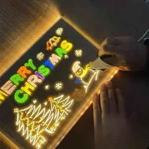 LED Acrylic Message Board Light with Erasable Drawing Pad, Includes 7 Pens, Bar Advertising Sign, Unique Gift Idea for Christmas
