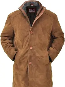 Men’s Brown Suede Long Coat | Sheriff Style Leather Jacket | Inspired by Walt Longmire | Vintage Cowboy Western Look | Classic Winter Outfit