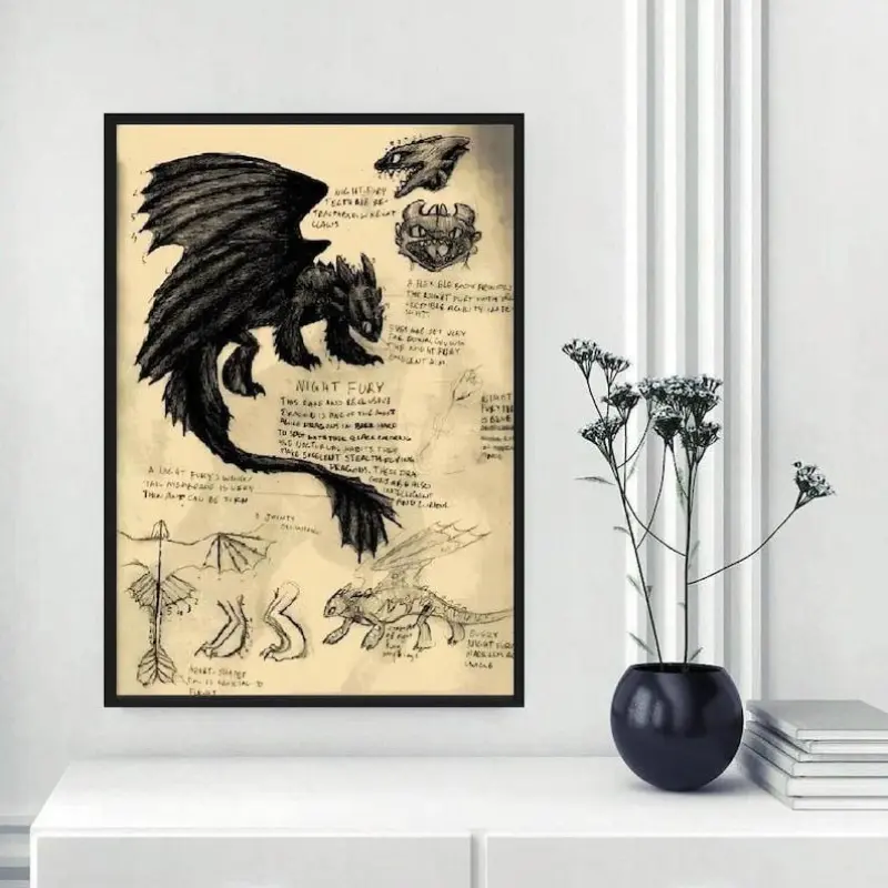 How to Train Your Dragon Poster, How to Train Your Dragon Wall Art, Toothless Poster, Vintage Toothless Poster, Animal Wall Print,Game Room