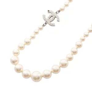 Pre-owned CHANEL Brass Small Leather Goods Coco Mark Pearl Necklace