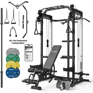 Mikolo Power Cage with Dual Pulley Cable Crossover - Comprehensive Home Gym System Featuring 230LB Weight Plate Set for Complete Strength Training Solutions