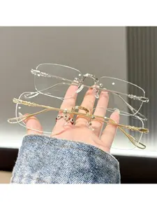 Simple Frameless Metal Glasses - Transparent Lenses with Gold Frame, Suitable for Daily Wear, Parties, and Photography