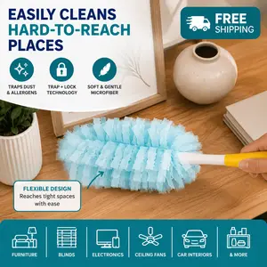 Microfiber Dusting Cleaning Kit with Handle and Disposable Dusting Refills for Furniture, Blinds, Electronics and Home Cleaning