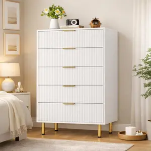 Fluted Dresser for Bedroom Storage, Modern Drawer Cabinet for Homes, Smooth Drawers for Organized Spaces