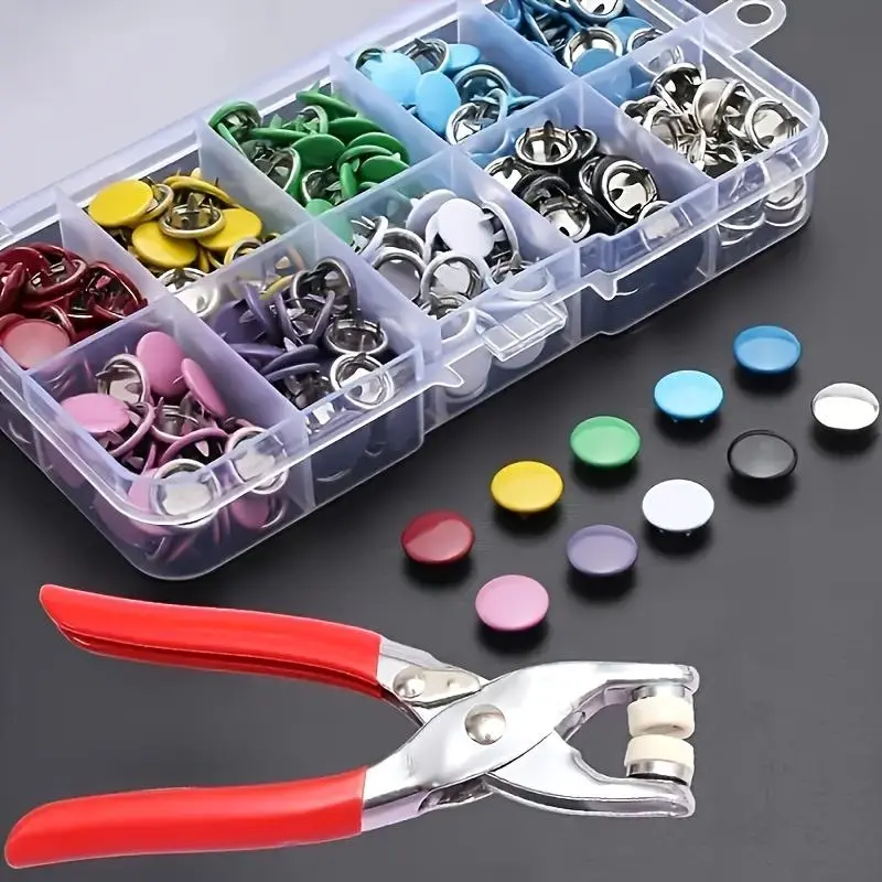 1set Assorted Colors Metal Snap Button Kit - No-Sew Press Studs for Sewing, DIY Crafts, Sewing Supplies Crafts, Clothing, Hats & Bags - Includes Hand Pliers and Storage Case