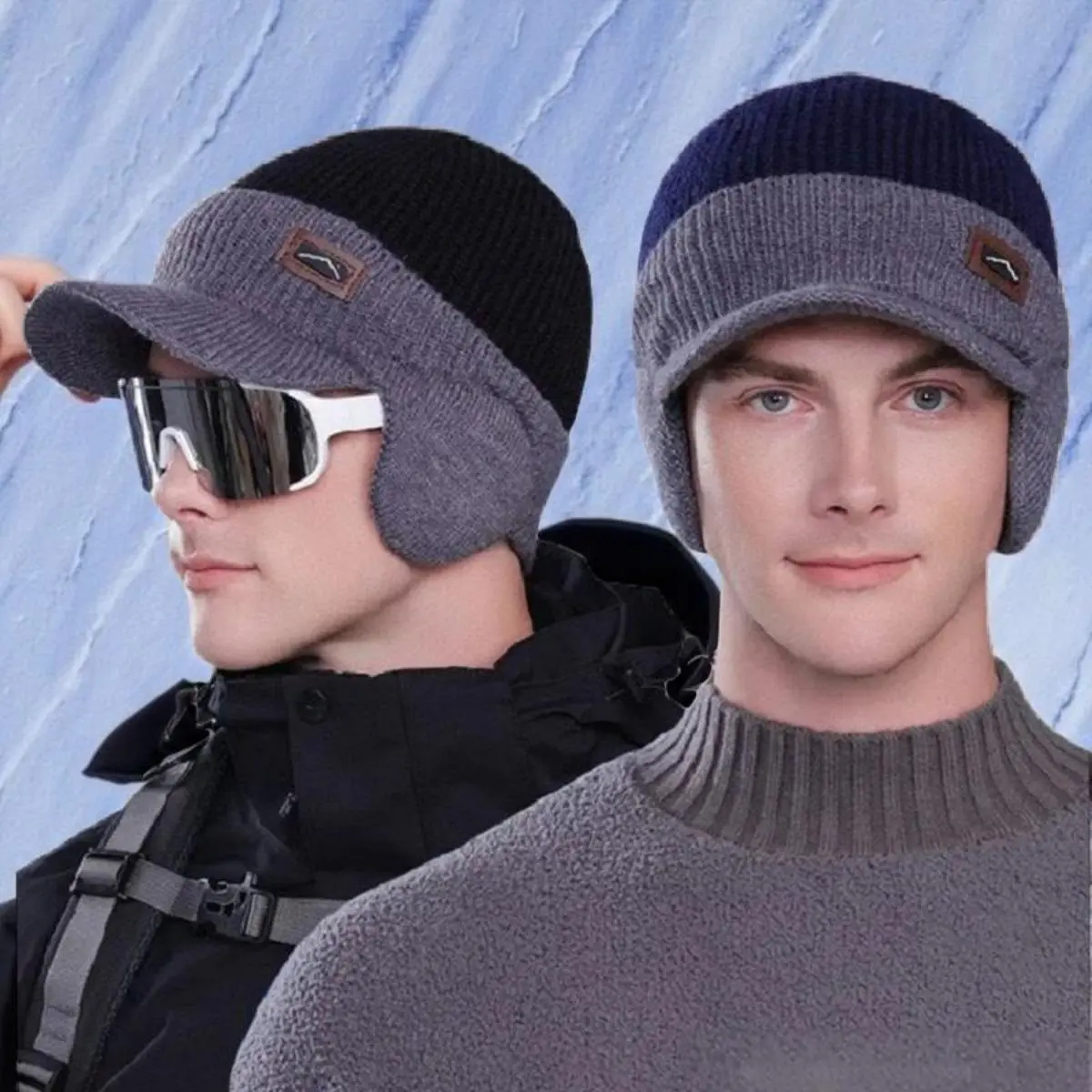 Men's Thick Acrylic Stretch Knit Beanie - 54.5cm Minimalist Thermal Outdoor Hat, Soft Lightweight Cold Cap for Winter Ski & Outdoor Activities, Outdoor Hats, Soft Lightweight Beanie