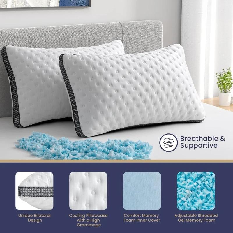Overseas Stock Cooling Pillow Queen Size Set of 2 Cooling Gel Memory Foam Bed Pillow Medium Firm Pillow