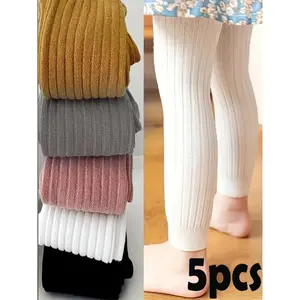[Soft |       Stretchy] 5pcs Soft & Stretchy Girls' Ribbed Leggings |       Vibrant Colors, Comfort Fit, Polyester/Spandex Blend |       All-Season Wear, Hand Wash Only