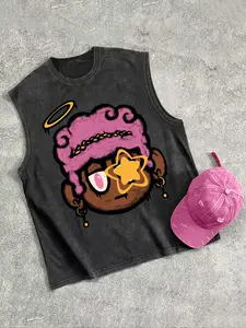 Men's Cartoon Print Tank Top, Regular Fit Casual Fashion Sleeveless Vest Top for Summer, Men's Clothes for Daily Wear, Clothing, Cotton Summer Tank Tops, Breathable Tank Tops