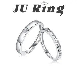 #112 E1 (Pact) 925 Sterling Silver Lab-Grown Moissanite Adjustable Couple Promise Ring