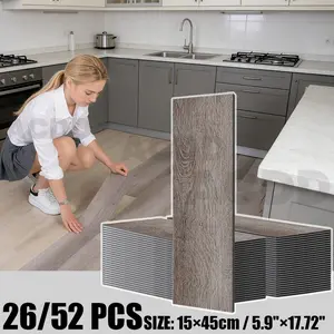 52 Pieces Eco-Friendly Stone Plastic Flooring Mat, Self-Adhesive Waterproof Floor Patch for Bedroom Living Room, Durable Non-Slip Design