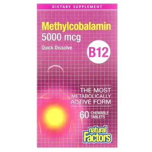 Natural Factors B12, Methylcobalamin, 5,000 mcg, 60 Chewable Tablets