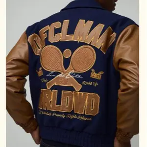 Wimbledon Defclman World Property Right Reserved Navy Blue Tan Jacket with Gold Lettering All Over Print No Additional Details