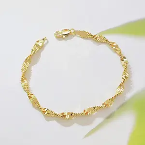 14K Gold Plated Twisted Herringbone Bracelet for Women, Dainty Sparkling Twist Snake Chain Bracelets, Trendy Stackable Gold Jewelry Gift for Her