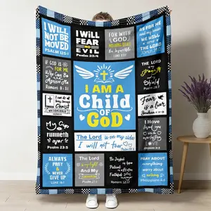 Christian Blanket Gift, I Am A Child Of God I Will Fear No Evil Bible Verse Quilt Flannel Throw, Soft Cozy Warm Nap Blanket for Bedroom Living Room Couch, Religious Inspirational Gift for Believer Her Him, Christmas Birthday Holiday Present