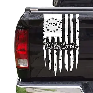 American Flag Pattern Car Sticker, Vintage American Flag Truck Rear Bumper Vinyl Decal, Car Exterior Decoration Accessories for Truck, Van, SUV, Truck Decals