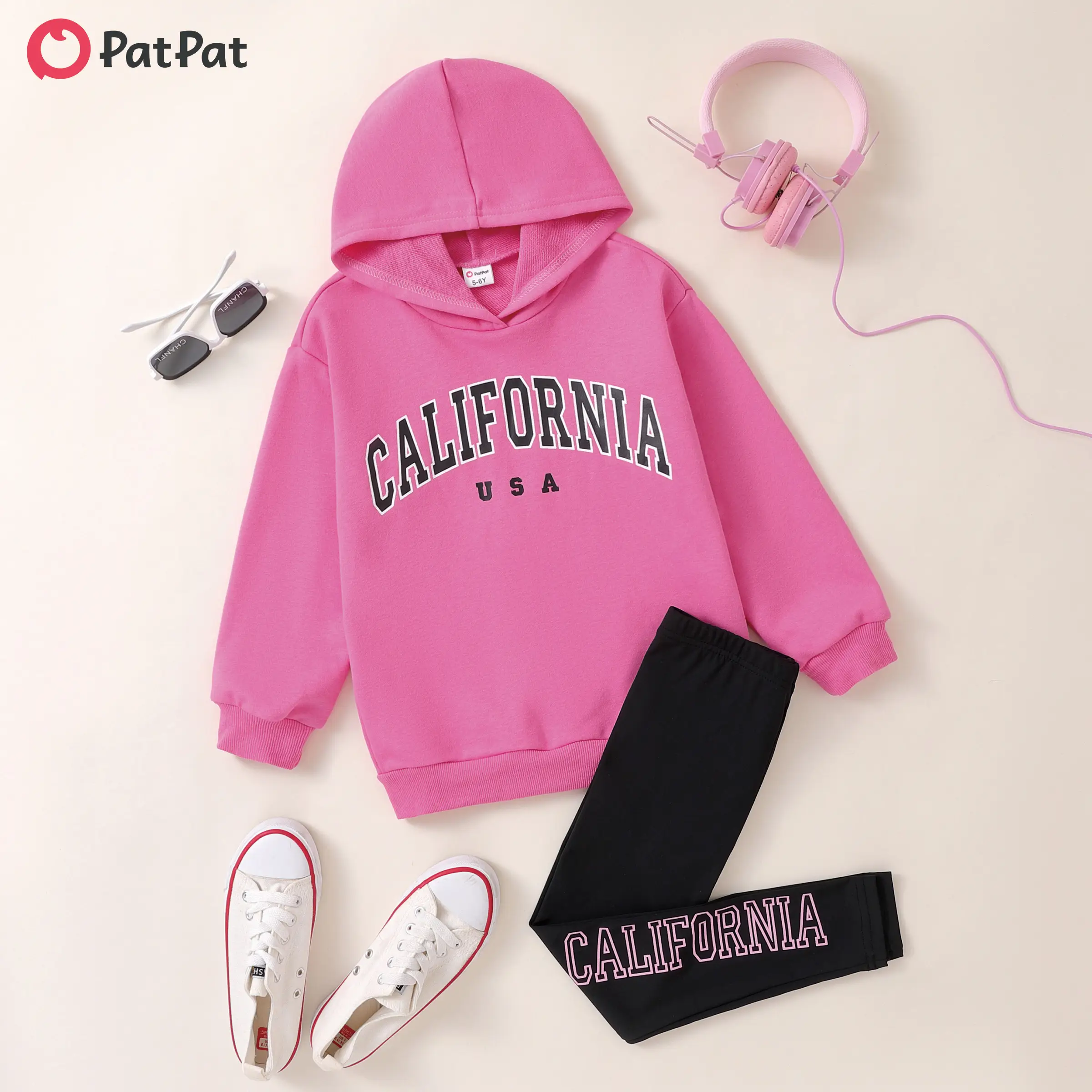 PatPat Kid Girl Letter Hooded Sweatshirt and Leggings Set