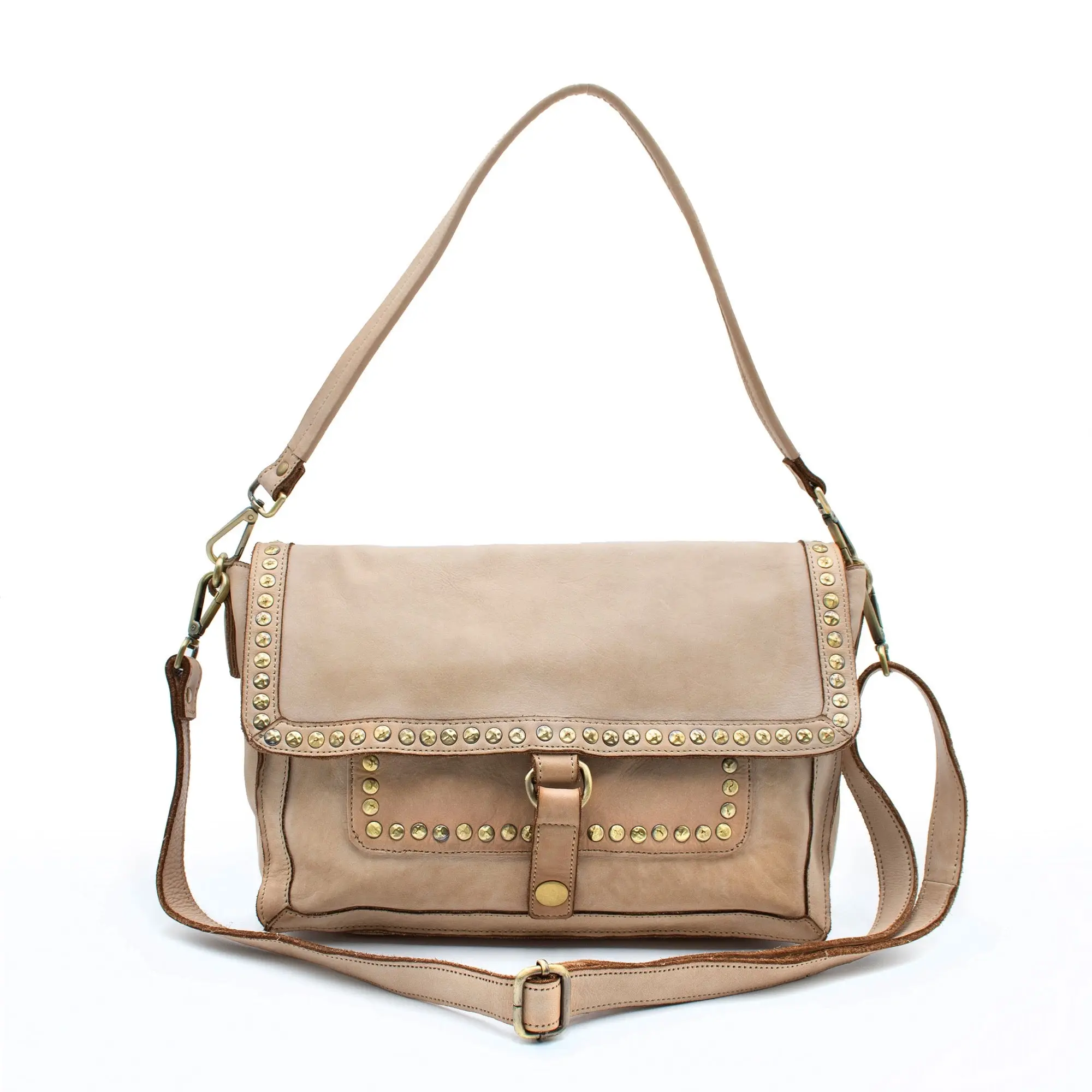 Emily Studded Shoulder Bag in Light Taupe