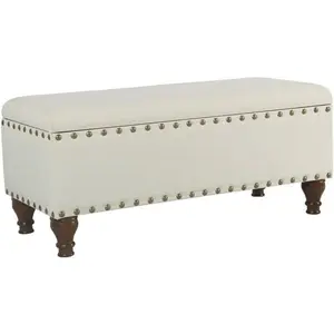 Upholstered Storage Bench with Nailhead Trim – Cream