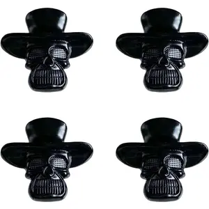 4 Pcs Skull Cabinet Knobs Unique Single Hole Drawer Pulls Zinc Alloy Kitchen Cabinet Hardware Decor Matte Bathroom Dresser Handles Modern Furniture Decorative Knobs for Cupboard Closets (Black)