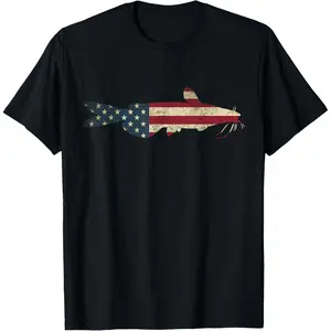 100% Cotton Catfish American Flag Catfish Patriotic Fisherman T-Shirt