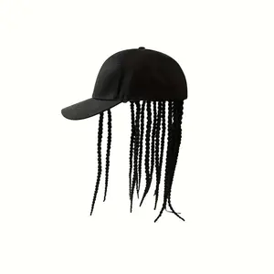 Hip-Hop Punk Style Baseball Cap with Braided Dreadlock Wig – Adjustable Snapback Design, High-Temp Fiber Material, Black/Brown Tone, 35.05cm & 44.96cm Sizes, Ideal for Motorcycle Look and Street Fashion, Unisex Wide Brim Sun Hat for Spring and Autumn