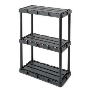 Gracious Living 3 Shelf Knect-A-Shelf Solid Light Duty Storage Unit, Black Organiser Plastic