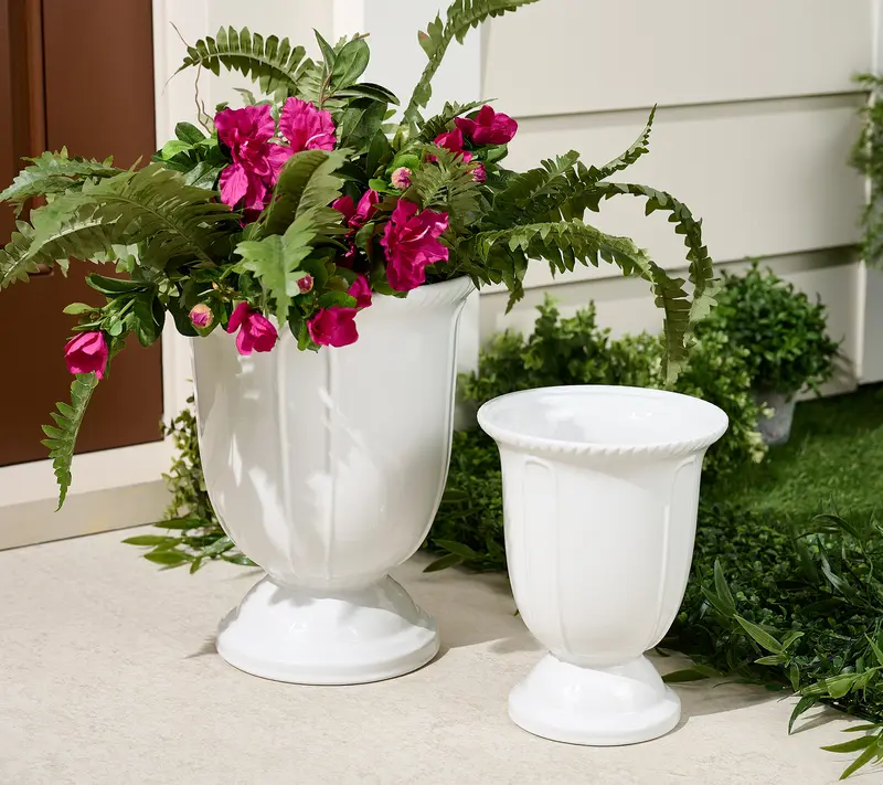 Garden Reflections S/2 Staggered Height Ceramic Urn Planters