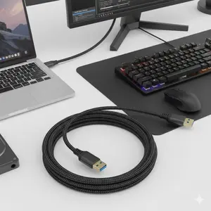 High-Speed USB 3.0 Extension Cable with Braided Nylon, Durable & Flexible, Plug & Play for Keyboard Mouse External Hard Drive Printer, Multi-Length Options, Fast Data Transfer & Sync Charging, PC Laptop Expansion Hub Accessory