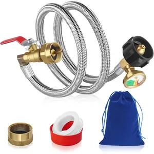 Filler Adapter 1 Pound 304 Stainless Steel Braided 1lb   Refill Adapter with Gauge & Shut Off Valve QCC1 Inlet  Bottle Fill Converter Connector for 1lb Samall Bottle