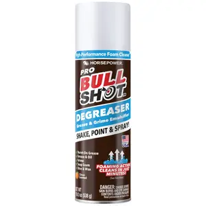 Bull Shot Degreaser Pro, Foaming Degreaser & Grime Remover, Heavy-Duty, AS SEEN ON TV, Residue-Free, Shake, Point & Spray, Emulsifies Grease, Oil Splatters, Glue, Tape Residue & More - Made in the USA
