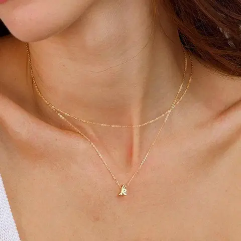 MIDEEO Women's 14K Gold Plated Layered Tiny Initial Necklaces - Adjustable 14"+2", Shiny Finish, Letter A-Z Pendant Jewelry for Daily & Dating, Birthday Christmas Gifts
