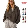TanmingModa Women's Fitted Lightweight Colorblock Fleece Coat - Mockneck Cropped Fuzzy Sherpa Sweatshirt with Pockets, Long-Sleeve Casual Layering Clothes, Polyester Women's Clothing