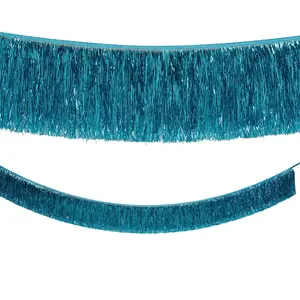 9 Ft. Turquoise Ready-to-Hang Metallic Tinsel Fringe Garland