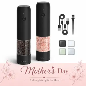 Ultrean Electric Salt & Pepper Grinder Sets - Rechargeable, Automatic with Adjustable Coarseness (6 Settings) , One-Hand Operated, For Kitchen, Gift