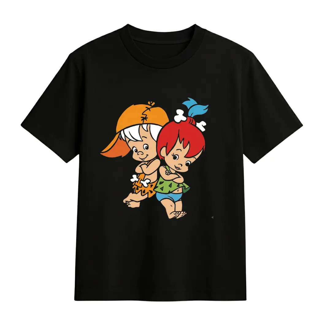 Vintage Pebbles & Bamm-Bamm Cartoon Graphic Tee | Retro Flintstones T-Shirt | 90s Nostalgia Unisex Cotton Shirt | Y2K Cartoon Streetwear Top | Fan Gift