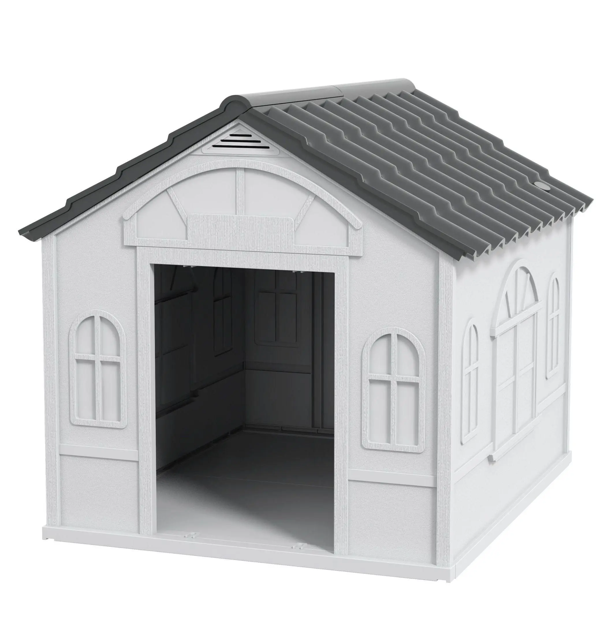 Polypropylene Waterproof Dog House - Indoor Outdoor Kennel, Tool-Free Easy Assembly, Large Door, Fits 44lbs Max Small-Medium Dogs, 25.5" W x 29.75" D x 24.75" H, Gray